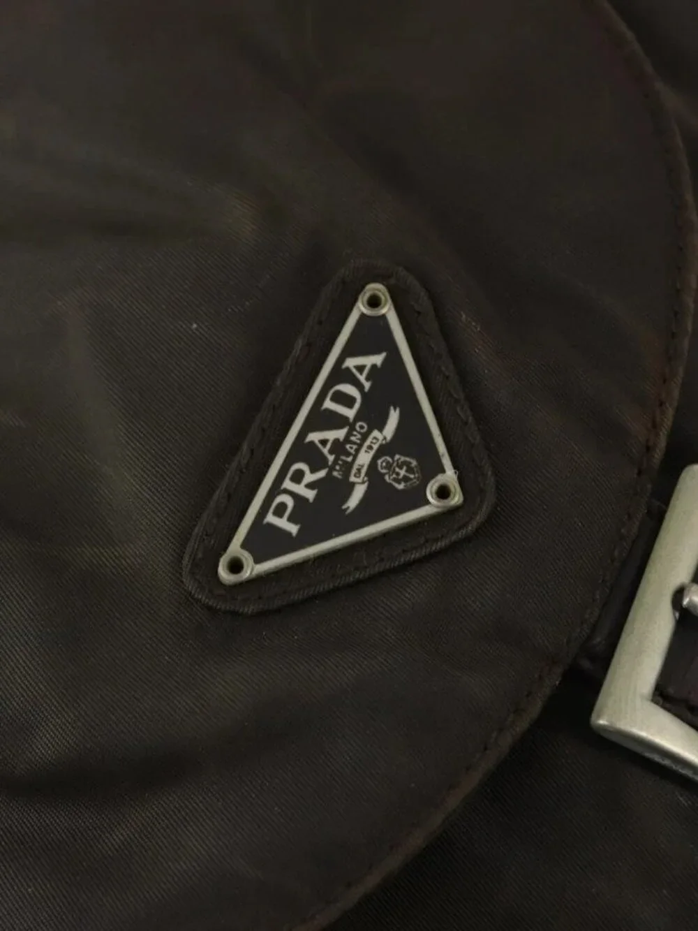 PRADA Backpack Nylon Brown Silver Auth 151544
